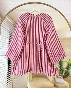 Çizgili Beli Kuşaklı Gömlek